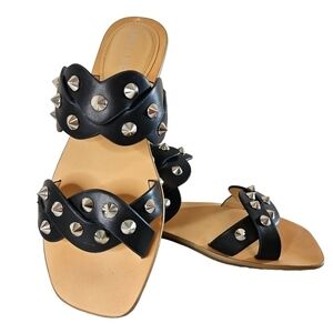 Marc Fisher Bodil Dark Blue Open Toe Flat Stud Sandals Sz 5.5